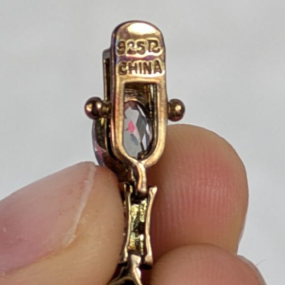 Sterling 925 Gold Vermeil Lab Purple Sapphire & CZ Link Bracelet 7" Oval Cut - Picture 4 of 5